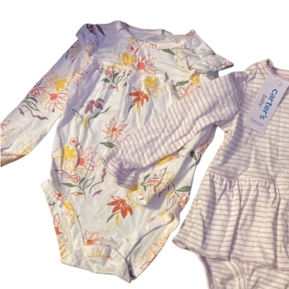 Carter's Floral and Striped Butterfly Girl Onesies Set of 2, 3-Snaps, 18 mos